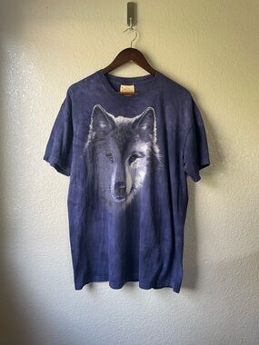 Vintage The Mountain Mens Large Cotton Tie Dye Wolf Graphic Woods Animal T Shirt